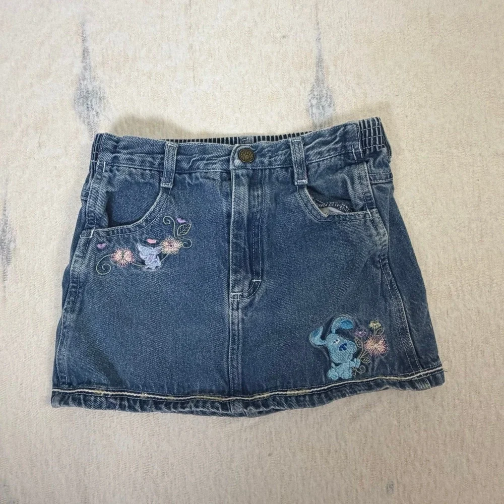 Vintage Nick Jr Blues Clues Denim Skirt Girls Size 4/5 Embroidered Blue Dog